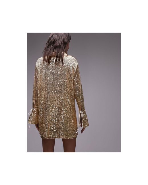 TOPSHOP Brown Co-ord Sequin Oversized Shirt