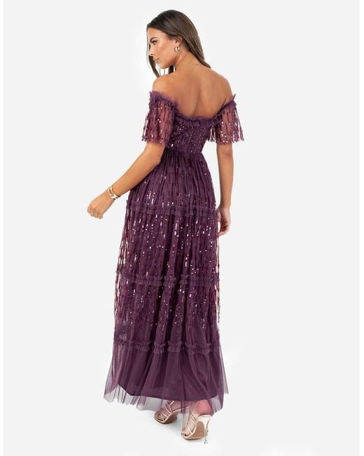 Maya Purple Sequin Bardot Maxi Dress