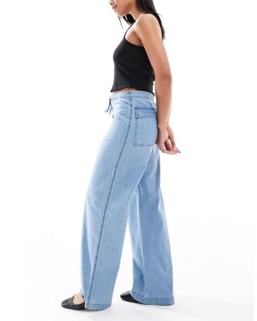ASOS Blue Soft Wide Leg Jean With Tie Waist