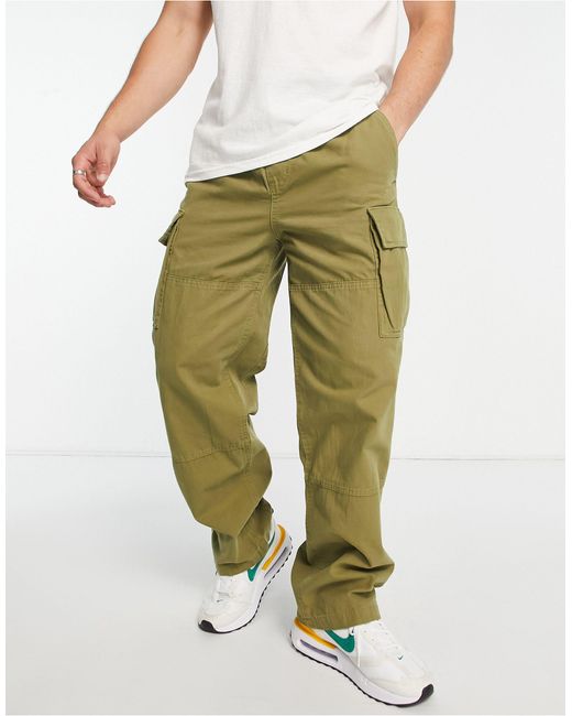 Weekday Green Joshua Wide Cargo Trousers for men