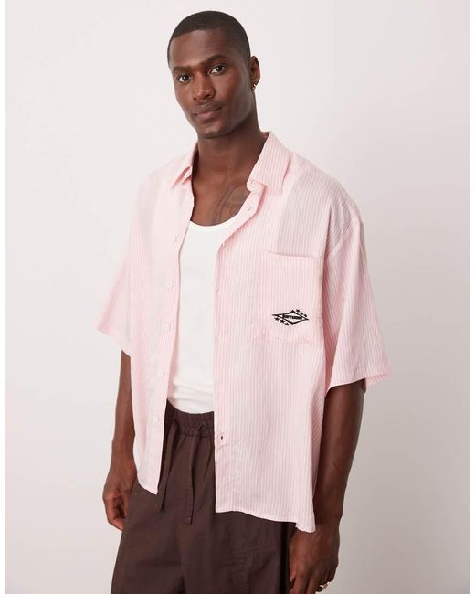 ASOS Oversized Gestreept Overhemd Met Borduursel in het Pink voor heren