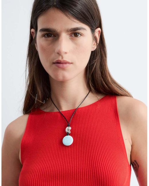 & Other Stories Red Sleeveless Knit Top With High Neck