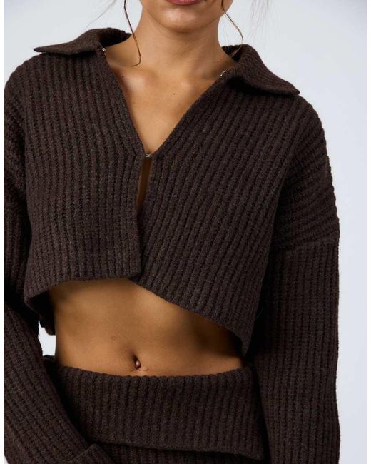 Aria Cove Black Knit Wide Ribbed Collared Clasp Front Cardigan