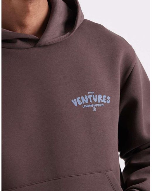 ASOS Purple Heavyweight Scuba-style Fabric Oversized Boxy Hoodie With Text Graphic for men