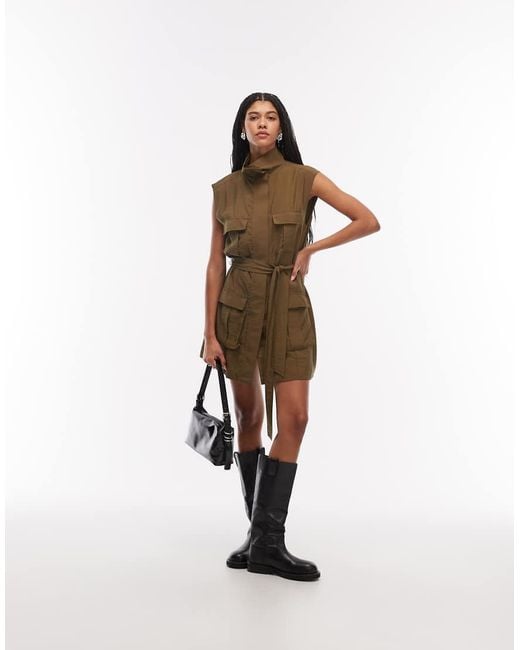 ASOS Natural Utility Style Mini Dress With Tie Waist