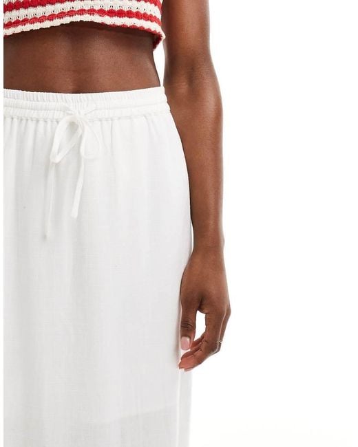 SELECTED White Linen Touch Midi Skirt