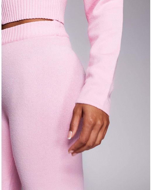 Aria Cove Pink Knitted Boxer Style Button Detail Wide Leg Trouser Co-ord
