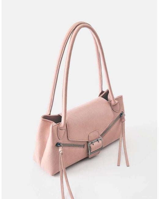 Pull&Bear Pink Buckle And Zip Shoulder Bag