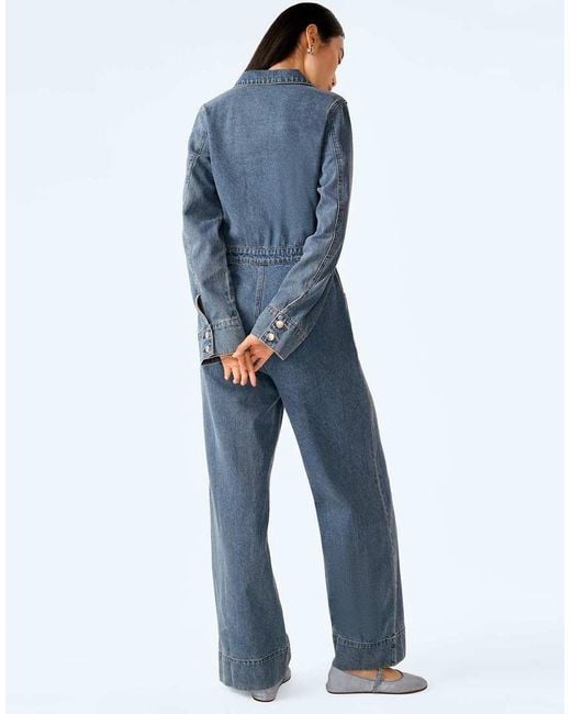 OMNES Blue Jumpsuits Diya Light Wash Denim Jumpsuit