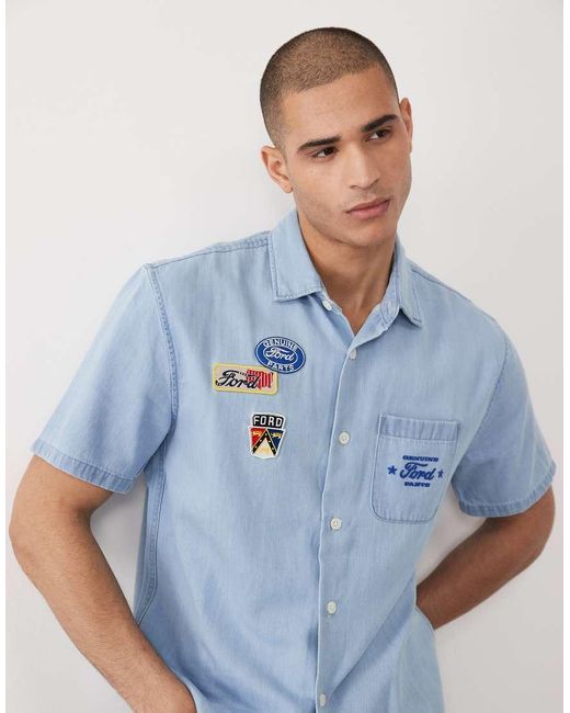 Abercrombie & Fitch Blue Motor Graphic Short Sleeve Workwear Shirt for men