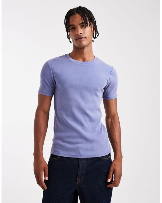 ASOS – körperbetontes basic-t-shirt in Blue für Herren