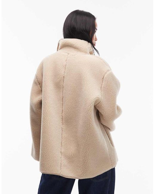 ARKET Natural Faux Shearling Fleece Oversized Jacket With Funnel Neck