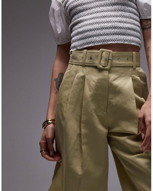 & Other Stories Green Linen Blend Longline Bermuda Shorts With Belt