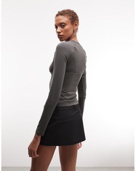 Weekday Black Plunge Long Sleeve Top
