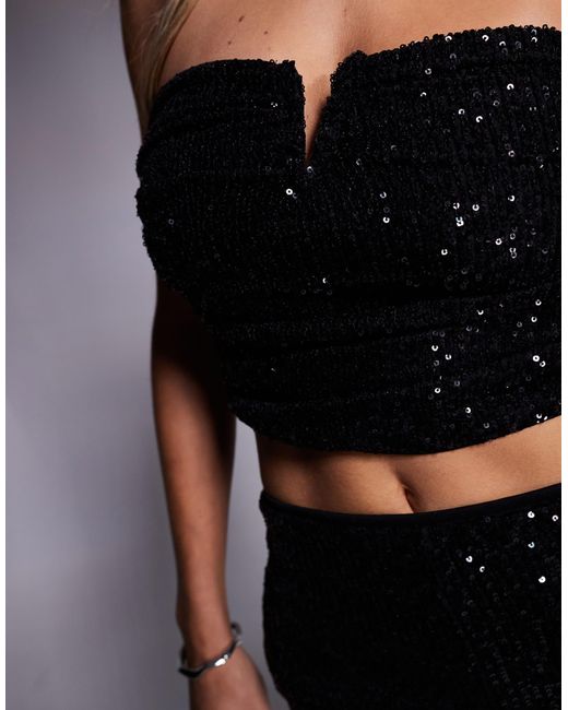 Bandeau d'ensemble froncé à sequins avec bordure fantaisie ASOS en coloris Black