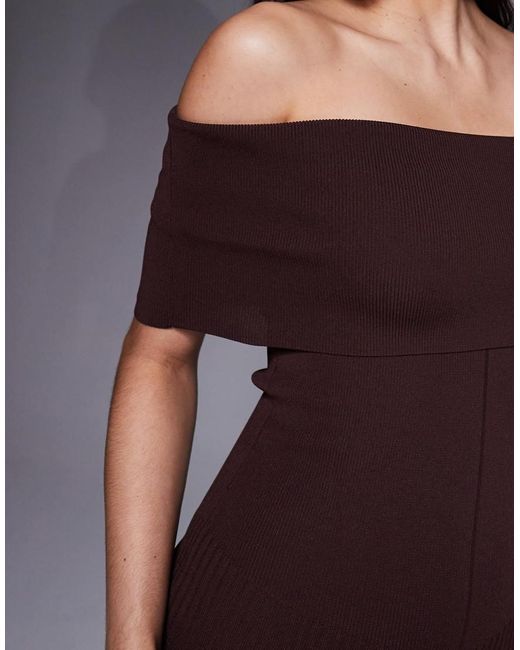 Bardot Purple Harro Ribbed Knit Off The Shoulder Midi Dress