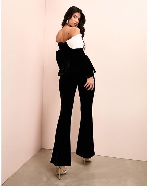 Pantalones De Sastre Negros De Terciopelo Con Ribete De Perlas De ASOS de color Natural