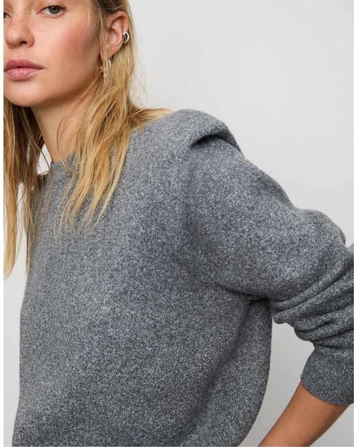 Stradivarius Gray Knit Sweater With Shoulder Pads