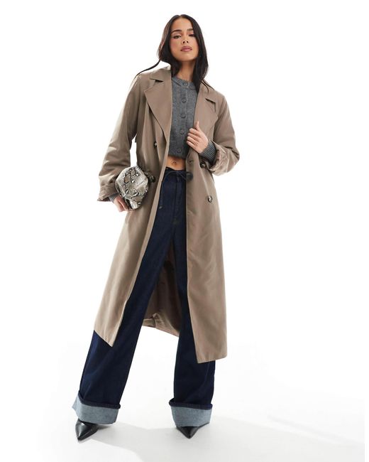Pieces Brown Belted Trench Coat