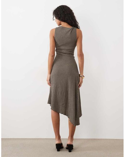 Mango Brown Sleeveless Ruched Midi Dress