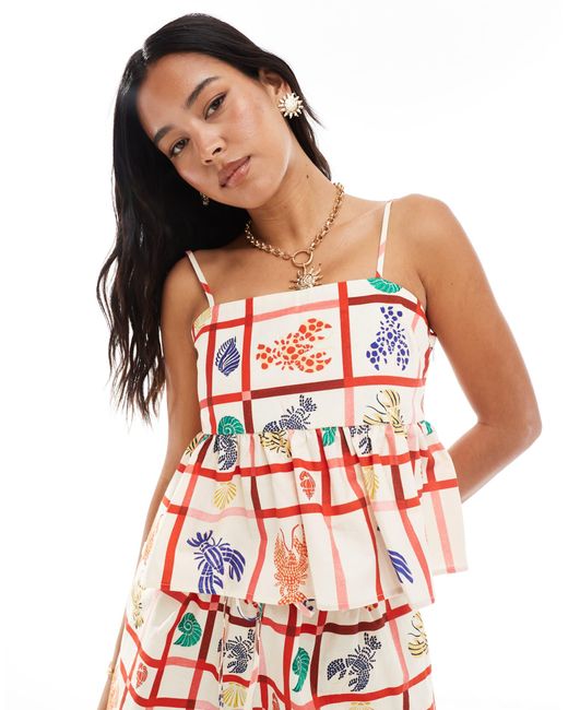 Miss Selfridge Red Linen Baby Doll Cami Top Co-ord