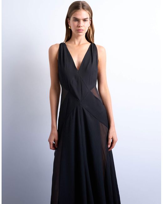 TOPSHOP Blue – langes kleid für besondere anlässe, mit tiefem ausschnitt und transparenten einsätzen