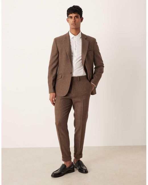 Pantalones De Traje Marrones A Cuadros De Corte Tapered De Mezcla De Lana De ASOS de hombre de color Natural