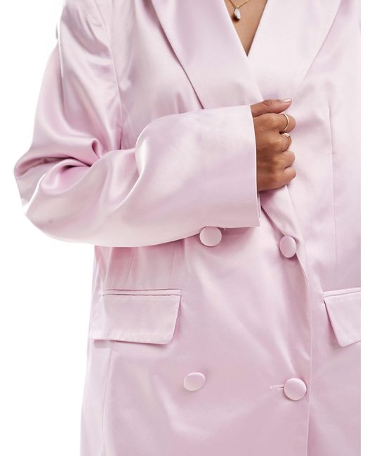 Miss Selfridge Pink – zweireihiger oversize-blazer aus satin