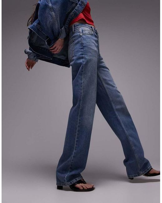 TOPSHOP Blue Straight Kort Jeans