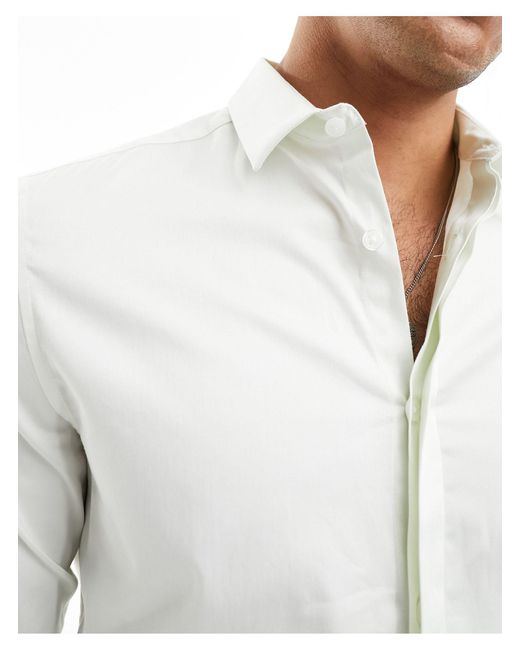ASOS White Wedding Slim Sateen Shirt for men