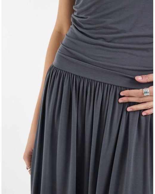 & Other Stories Blue Fitted Bodice Maxi Jersey Dress