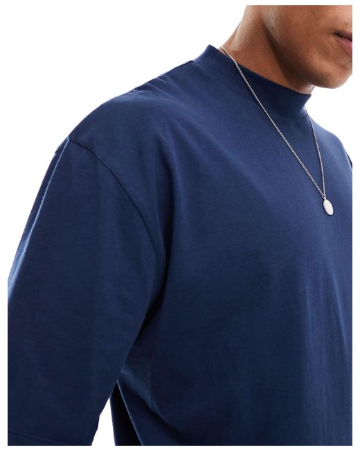 Camiseta azul marino extragrande con cuello subido ASOS de hombre de color Blue