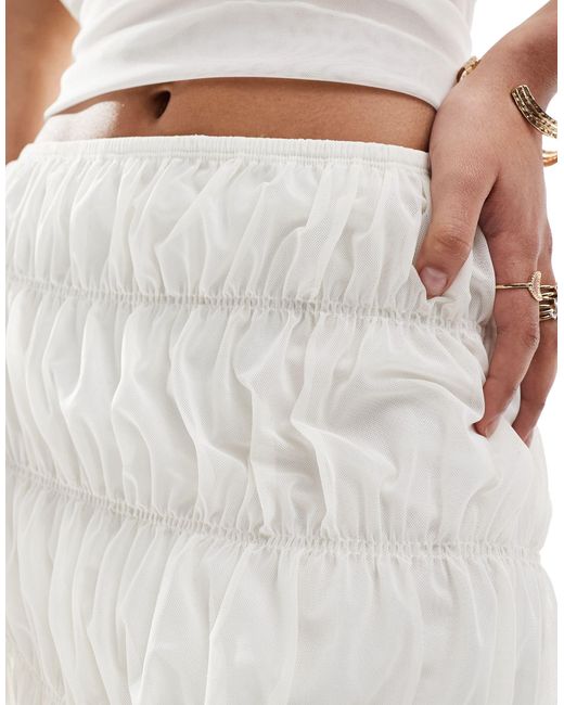 ASOS White Ruched Mesh Mini Skirt Co Ord