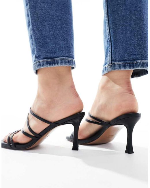 Asos Design Wide Fit Blue Hayes Strappy Mid Sandal Heeled Mules