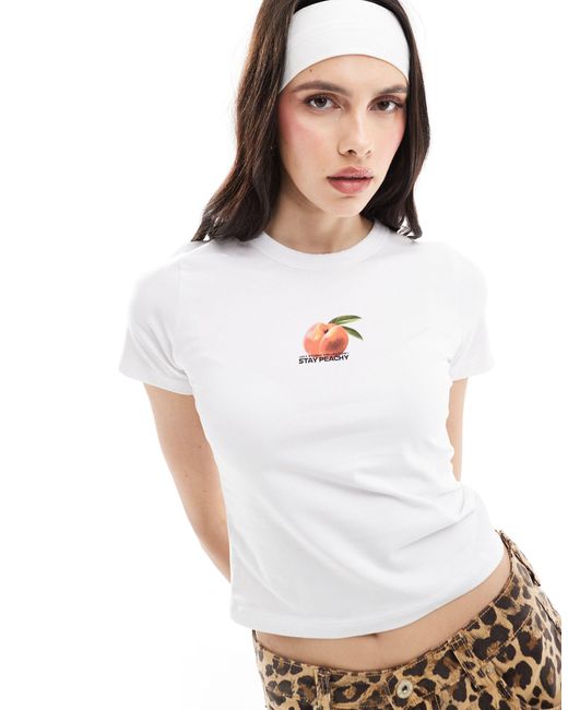 JJXX White Baby T-shirt With Stay Peachy Chest Print