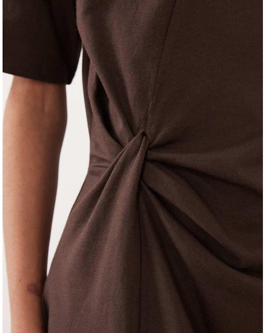 ASOS Brown Wrapped Waist Mini Dress With Lace Hem