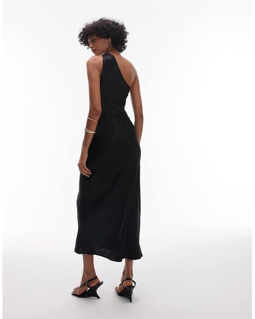 & Other Stories Blue One Shoulder Satin Midi Dress With Twisted Strap Detail