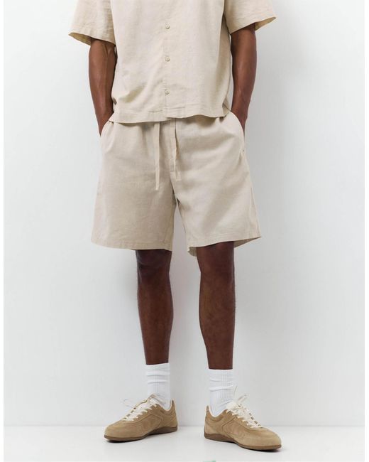 Pull&Bear – shorts aus leinenmix in Natural für Herren