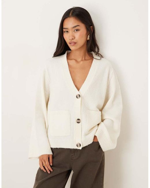 Gina Tricot White Relaxed Knitted Cardigan With Pockets