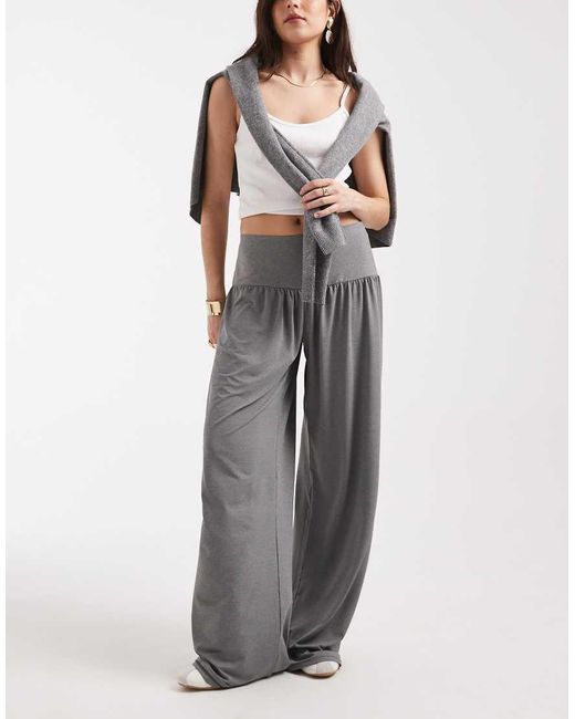 ASOS Gray Wide Waistband Slouchy Trouser Co-Ord With Button Detail