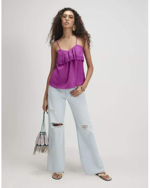 River Island Purple Ruffle Lace Trim Cami Top