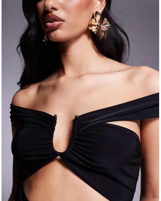 Missy Empire Black Slinky Bardot Cutout Crop Top Co-ord