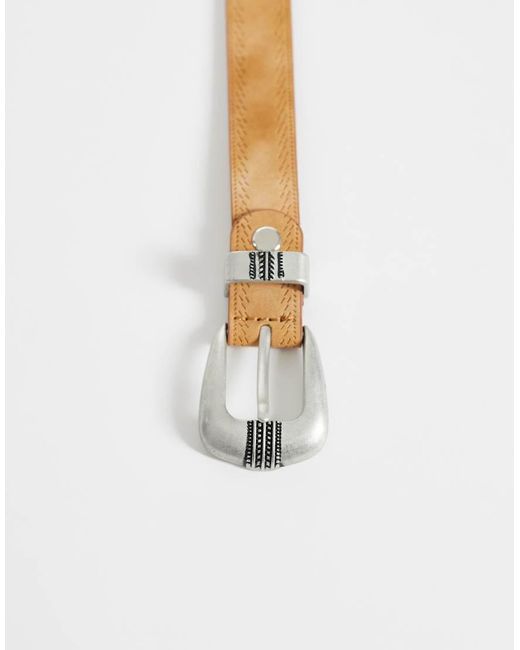 ASOS Natural Skinny Western Embossed Detail Belt for men
