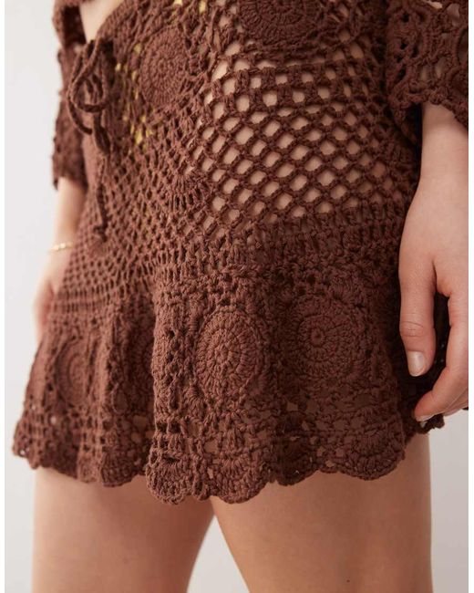 Reclaimed Vintage Brown Limited Edition Hand Crochet Mini Skirt