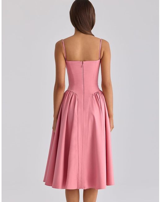 House Of Cb Pink Samaria Raspberry Cotton Twill Corset Midi Dress