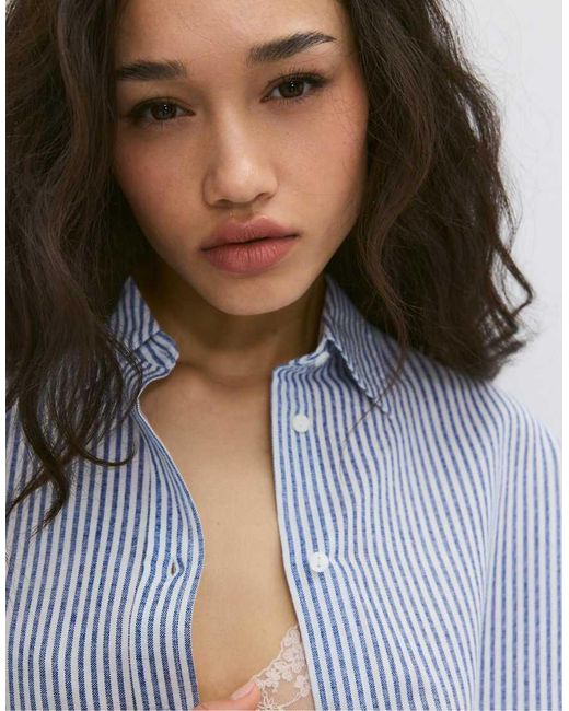Stradivarius Gray Linen-effect Shirt