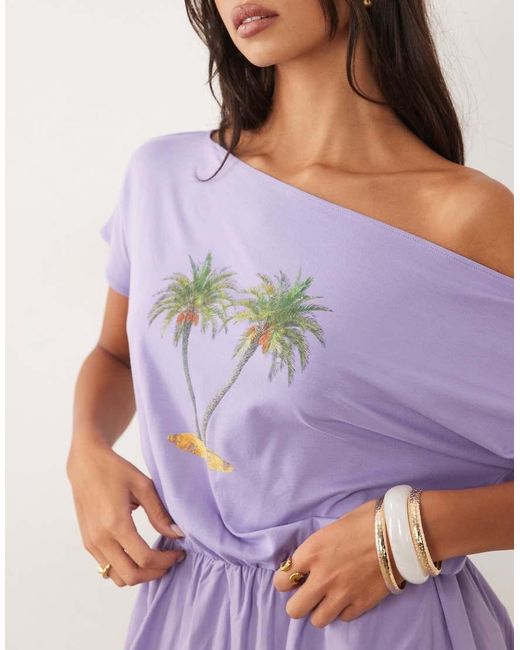 ASOS Purple Printed Palm Tree Dress
