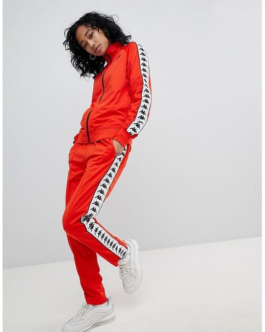 Kappa Slim Tracksuit Bottom Co-ord With Logo Taping in Red