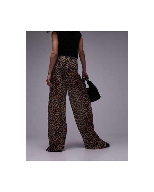TOPSHOP Black Leopard Print Crinkle Trouser