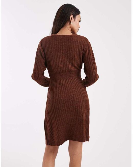 Mama.licious Brown Mamalicious Maternity Ribbed Knitted Fit And Flare Mini Dress